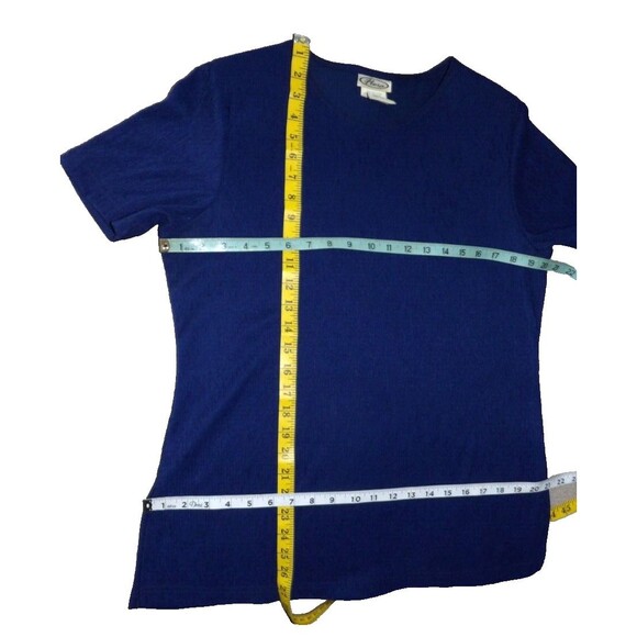 Flora Dark Blue Textured Short Sleeve Shirt Pullover Top Size Med Women Vintage - Picture 7 of 10